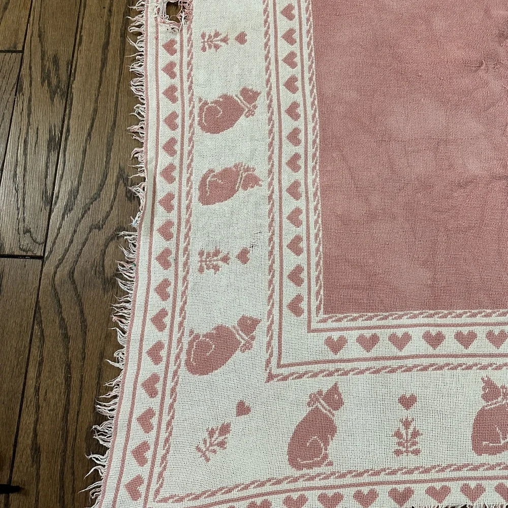 Pink and White Kitty Cat Throw Blanket 68x43” Fair Condition with Flaws